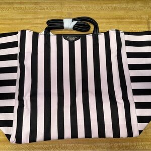 Victoria's Secret Black and Pink Striped Tote